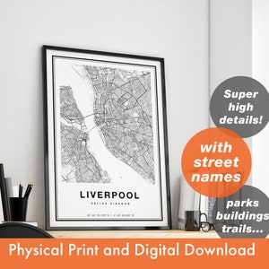 Liverpool Map Print, Liverpool City Map Print, Liverpool Poster, Liverpool Print, Map of Liverpool Gift, Liverpool Street Map Wall Art