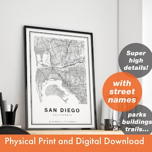 Impressão de mapa de San Diego, mapa de San Diego, mapa da cidade, presente de impressão de San Diego, arte do mapa de San Diego Califórnia, pôster de San Diego, arte de parede de San Diego