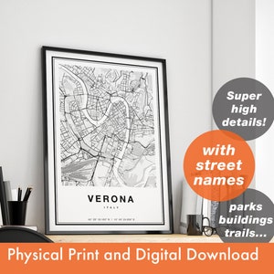 Impressão de mapa de Verona, mapa de Verona, mapa da cidade, presente de impressão de Verona, arte de mapa de Verona, mapa de Verona Itália, pôster de Verona, arte de parede de Verona