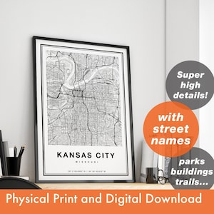 Kansas City Map Print, Map Of Kansas City, Kansas City Print Gift, Kansas City Missouri Map, Kansas City Poster, Kansas City Wall Art