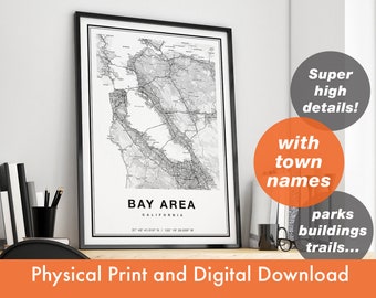 Bay Area Map Print, Map Of Bay Area, City Map, Bay Area Print Gift, San Francisco Bay Area, Map Art, Bay Area Poster, Bay Area Wall Art
