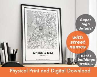Chiang Mai Map Print, Map Of Chiang Mai, City Map, Chiang Mai Print Gift, Chiang Mai Thailand Map, Chiang Mai Poster, Chiang Mai Wall Art