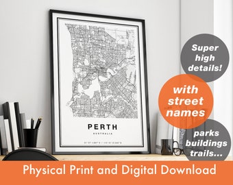 Perth Karte Druck, Karte von Perth, Stadtplan, Perth Druck Geschenk, Perth Karte Kunst, Perth Australien Karte, Perth Poster, Perth Wandkunst