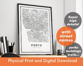 Porto Map Print, Map Of Porto, City Map, Porto Print Gift, Porto Map Art, Porto Portugal Map, Porto Poster, Porto Wall Art