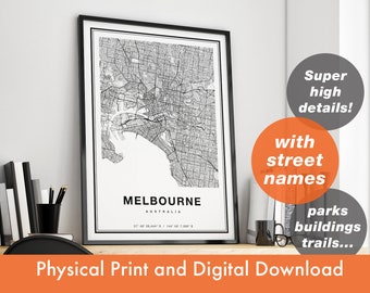Melbourne Map Print, Printable Map Of Melbourne, City Map Art, Melbourne Print Poster Gift, Melbourne Map Art, Melbourne Poster