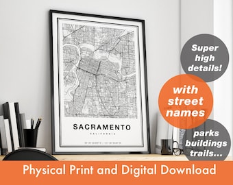 Sacramento Map Print, Map Of Sacramento, City Map, Sacramento Print Gift, Sacramento California Map, Sacramento Poster, Sacramento Wall Art