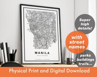 Manila Map, Manila City Map, Manila Print, Manila Poster, Map Of Manila, Manila Map Print, Manila Street Map, Manila Philippines Maps