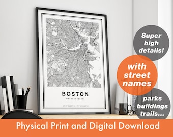 Boston Map, Boston City Map, Boston Print, Boston Poster, Map Of Boston, Boston Street Map, Boston Printable Map, Boston Art Boston Wall Art