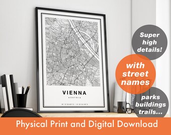 Vienna Map Print, Map Of Vienna, City Map, Vienna Print Gift, Vienna Map Art, Vienna Austria Map, Vienna Poster, Vienna Wall Art