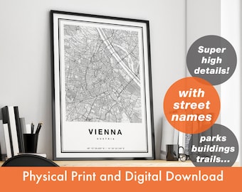 Vienna Map Print, Map Of Vienna, City Map, Vienna Print Gift, Vienna Map Art, Vienna Austria Map, Vienna Poster, Vienna Wall Art