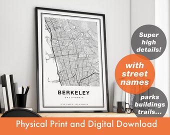 Berkeley Map Print, Map Of Berkeley, City Map, Berkeley Print Gift, Map Art, Berkeley California Map, Berkeley Poster, Berkeley Wall Art