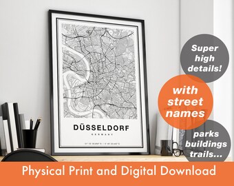 Düsseldorf Map Print, Düsseldorf City Map, Düsseldorf Print Gift, Map Art, Düsseldorf Germany Map, Düsseldorf Poster, Düsseldorf Wall Art