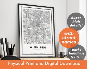 Winnipeg Map Print, Map Of Winnipeg, City Map, Winnipeg Print Gift, Map Art, Winnipeg Manitoba Map, Winnipeg Poster, Winnipeg Wall Art