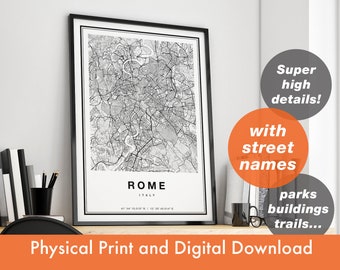 Mapa de Roma, Mapa de Roma, Mapa de la ciudad de Roma, Cartel de Roma, Impresión de Roma, Impresión de mapa de Roma, Mapa de la calle de Roma, Impresión de arte de Roma, Mapa de Italia, Mapa de la ciudad de Roma