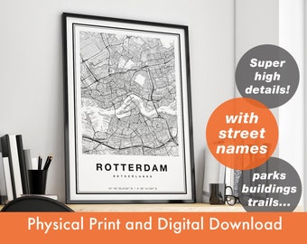 Rotterdam Map Print, Map Of Rotterdam, City Map, Rotterdam Print Gift, Rotterdam Netherlands, Rotterdam Poster, Rotterdam Wall Art