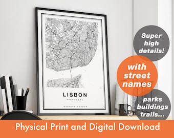Lisbon Map Print, Map Of Lisbon, City Map, Lisbon Print Gift, Lisbon Map Art, Lisbon Portugal Map, Lisbon Poster, Lisbon Wall Art