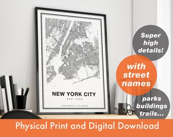 New York City Map Print, Map Of New York City, Map Art, NYC Print Gift, New York City Map, New York City Poster, New York City Wall Art