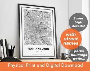 San Antonio Map Print, Map Of San Antonio, City Map, San Antonio Print Gift, San Antonio Texas Map, San Antonio Poster, San Antonio Wall Art