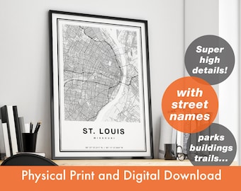 St. Louis Map Print, Map Of St. Louis, City Map, St. Louis Print Gift, Map Art, St. Louis Missouri Map, St. Louis Poster, St. Louis Wall Art