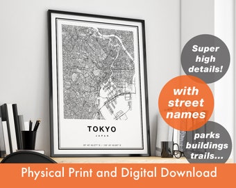 Tokyo Map Print, Tokyo City Map, Printable Map Of Tokyo, Tokyo Print, Tokyo Poster, Tokyo Wall Art, Japan Map Gift, Tokyo Art Decor