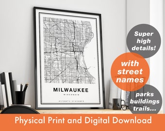 Milwaukee Map Print, Map Of Milwaukee, City Map, Milwaukee Print Gift, Milwaukee Wisconsin Map Art, Milwaukee Poster, Milwaukee Wall Art