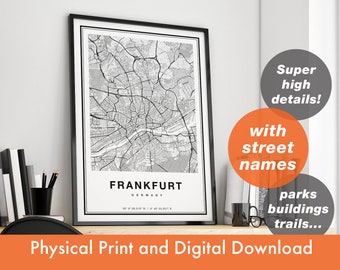 Frankfurt Map Print, Frankfurt City Map, Frankfurt Print Gift, Map Art, Frankfurt Germany Map, Frankfurt Poster, Frankfurt Wall Art