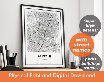Austin Texas Map, Printable Map Of Austin, City Map Art, Austin Map Print, Austin Print, Austin Art, Austin Poster, Austin Wall art Gift