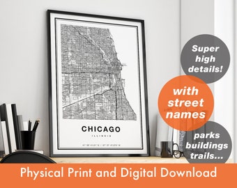 Chicago Map Print, Chicago City Map Print, Chicago Print, Chicago Art, Chicago Poster, Chicago Map Art, Map of Chicago Illinois