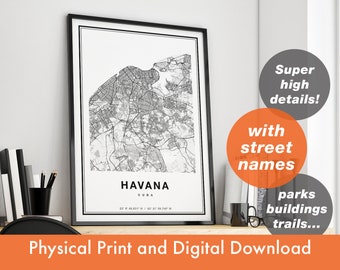 Havana Map Print, Map Of Havana, City Map, Havana Print Gift, Havana Map Art, Havana Cuba Map, Havana Poster, Printable Havana Wall Art