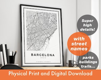 Barcelona Karte, Barcelona Stadt Karte, Barcelona Print, Barcelona Poster, Karte von Barcelona, Barcelona Karte Print, Barcelona Street Karte Art Print