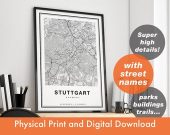 Stuttgart Map Print, Map Of Stuttgart, City Map, Stuttgart Print Gift, Map Art, Stuttgart Germany Map, Stuttgart Poster, Stuttgart Wall Art