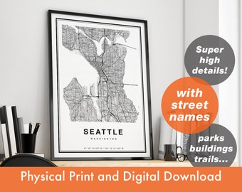 Seattle Map Print, Seattle City Map Print, Seattle Map Art, Seattle Map Poster, Seattle Map Wall Art, Seattle Print, Map of Seattle Wall Art