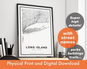 Long Island Map Print, Map Of Long Island, City Map, Long Island Print Gift, Map Art, Long Island New York Map, Long Island Poster, Wall Art