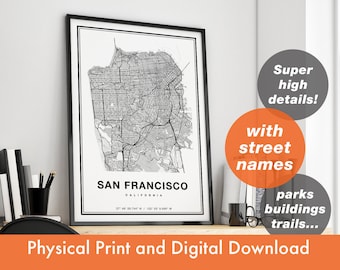 San Francisco Map, San Francisco City Map Art, San Francisco Print, San Francisco Art, San Francisco Poster, California Map of San Francisco