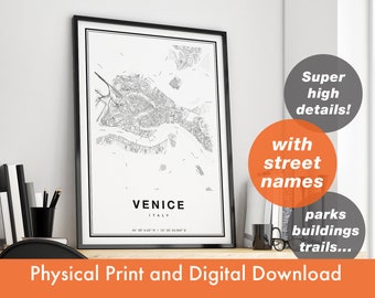 Venice Map Print, Map Of Venice, City Map, Venice Print Gift, Venice Map Art, Venice Italy Map, Venice Poster, Venice Wall Art