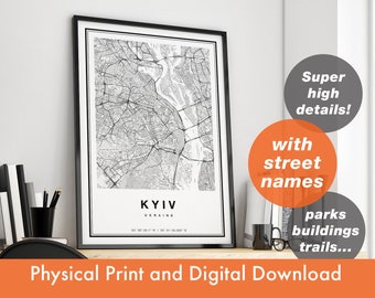 Kyiv Map With Street Names, Printable Kyiv Map, Kyiv Print, Kyiv City Map, Kyiv Wall Art, Kyiv Map