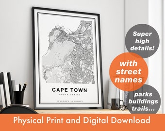 Cape Town Map Print, Map Of Cape Town, City Map, Cape Town Print Gift, Map Art, Cape Town Africa Map, Cape Town Poster, Cape Town Wall Art