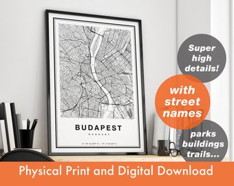 Budapest City Map Print, Map Of Budapest, Budapest Print Gift, Budapest Map Art, Budapest Hungary Map, Budapest Poster, Budapest Wall Art