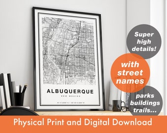 Albuquerque Map Print, Map Of Albuquerque, City Map, Albuquerque Print Gift, Albuquerque New Mexico, Poster, Albuquerque Wall Art