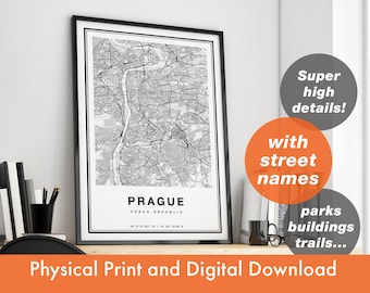 Kaart van Praag, stadsplattegrond van Praag, Praag print, Praag poster, kaart van Praag, Praag kaart print, Praag stratenplan, Praag Art Print, Tsjechische kaarten