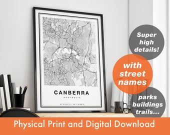 Canberra Map, Canberra City Map Print, Canberra Map Print, Canberra Art, Canberra Poster, Canberra Map Art, Map of Canberra Australia
