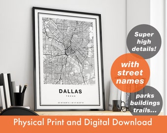 Dallas Map Print, Printable Map Of Dallas, City Map, Dallas Print Gift, Dallas Map Art, Dallas Texas Map, Dallas Poster, Dallas Wall Art