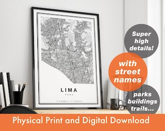 Lima Map, Lima City Map, Lima Print, Lima Poster, Map Of Lima, Lima Map Print, Lima Street Map, Lima Art Print,  Lima Peru Map