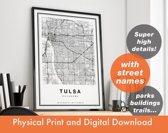 Tulsa Map Print, Map Of Tulsa , City Map, Tulsa Print Gift, Tulsa Map Art, Tulsa Oklahoma Map, Tulsa Poster, Tulsa Wall Art