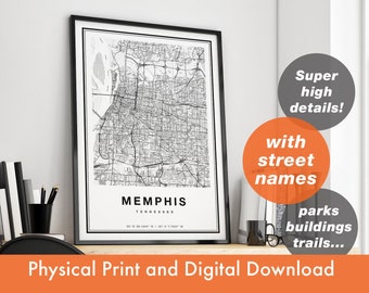 Memphis Map Print, Map Of Memphis, City Map, Memphis Print Gift, Memphis Map Art, Memphis Tennessee Map, Memphis Poster, Memphis Wall Art