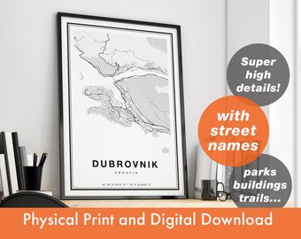 Dubrovnik Map Print, Map Of Dubrovnik, City Map, Dubrovnik Print Gift, Map Art, Dubrovnik Croatia Map, Dubrovnik Poster, Dubrovnik Wall Art