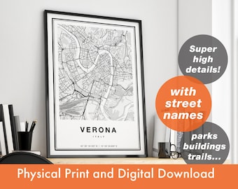 Verona Map Print, Map Of Verona, City Map, Verona Print Gift, Verona Map Art, Verona Italy Map, Verona Poster, Verona Wall Art