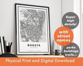 Bogota Map Print, Map Of Bogota, City Map, Bogota Print Gift, Map Art, Bogota Colombia Map, Bogotá Poster, Bogotá Wall Art