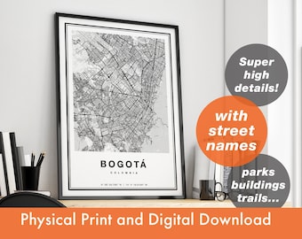 Bogota Map Print, Map Of Bogota, City Map, Bogota Print Gift, Map Art, Bogota Colombia Map, Bogotá Poster, Bogotá Wall Art