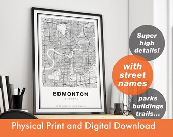 Edmonton Map Print, Map Of Edmonton, City Map, Edmonton Print Gift, Map Art, Edmonton Alberta Map, Edmonton Poster, Edmonton Wall Art
